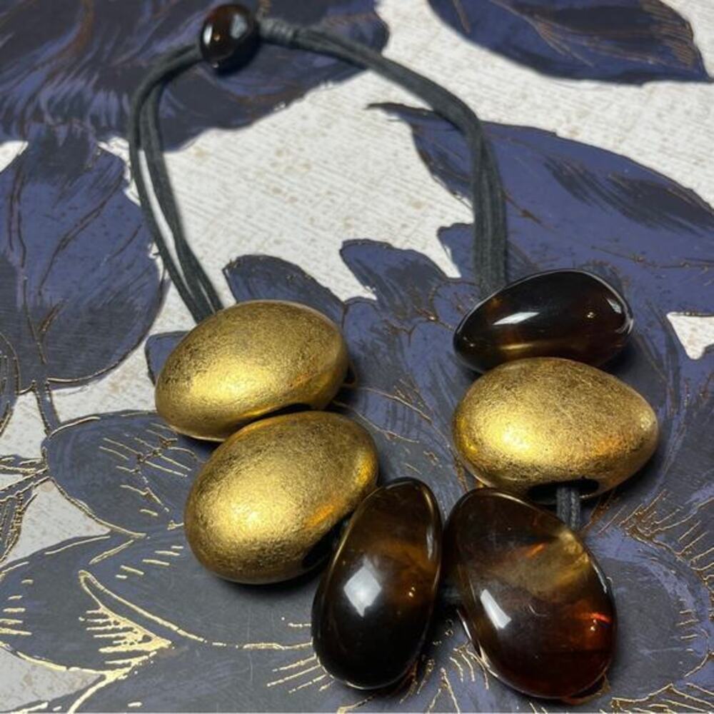 Vintage MONIES Oversized Acrylic Gold Foil Runway statement Necklace